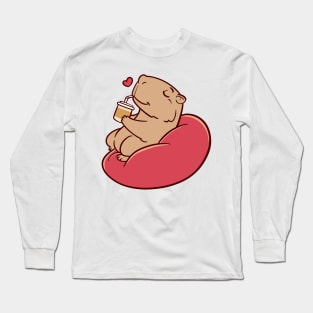 Cute capybara chilling and drinking coffee Long Sleeve T-Shirt